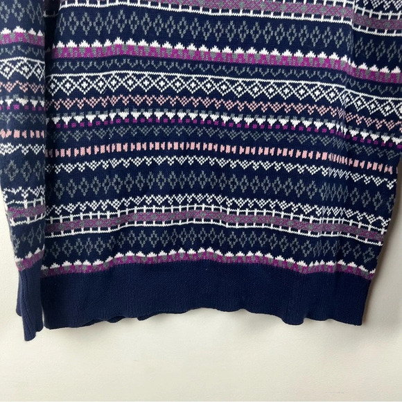 Mossimo Fair Isle Crew Neck Sweater 100% Cotton Navy Blue Pink Ski Cabin Medium - Picture 10 of 10